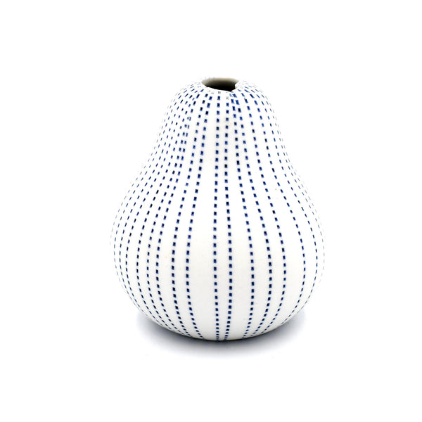 Gugu Pear Bud Vase - White with Blue Dashes