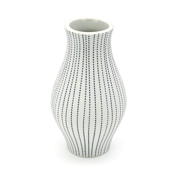 Chamon Mini Vase - Medium - White with Blue Dashes