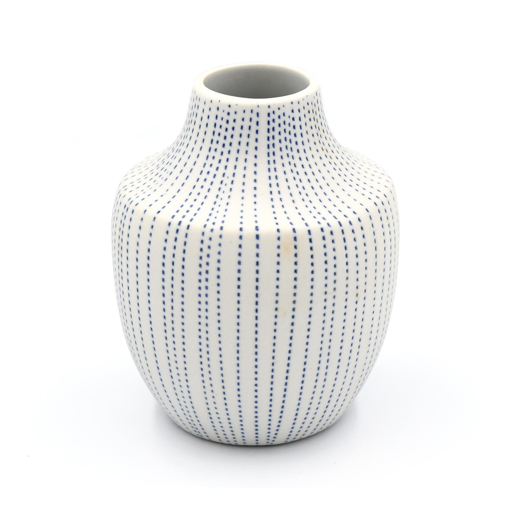 Inca Mini Vase - White with Blue Dashes