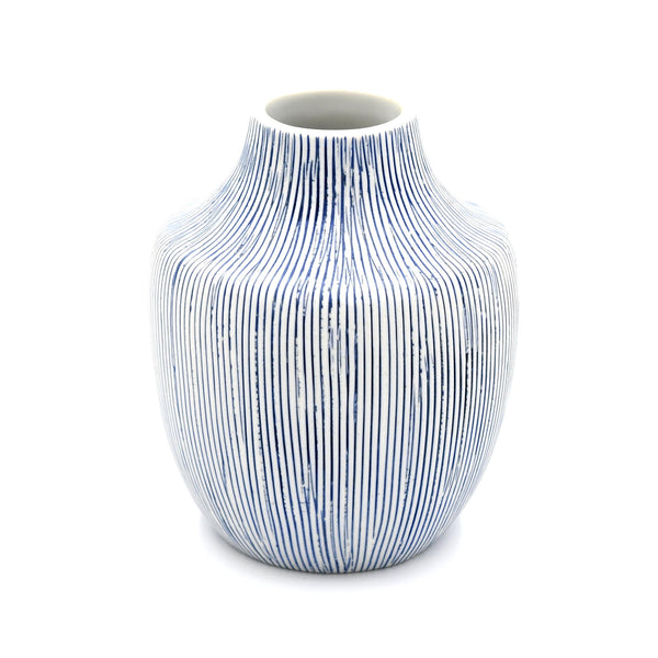 Inca Mini Vase - White with Blue Lines