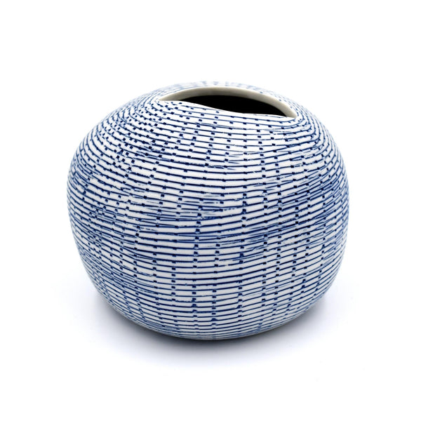 Pebble Mini Vase - Large - White with Blue Cells