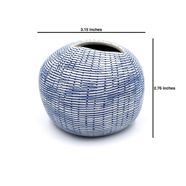 Pebble Mini Vase - Large - White with Blue Cells - dimensions