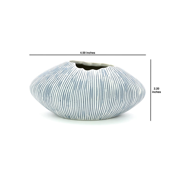 Porcelain Oval Vase - White with Blue Lines - dimensions