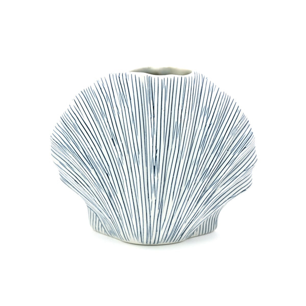 Shell Vase - White with Blue Lines