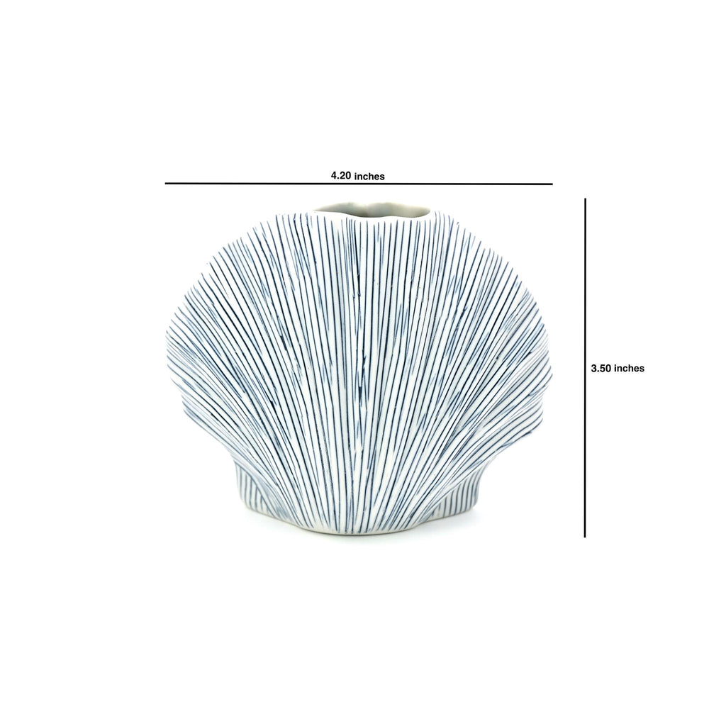 Shell Vase - White with Blue Lines