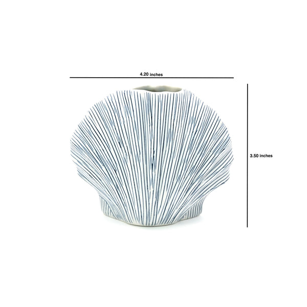 Shell Vase - White with Blue Lines