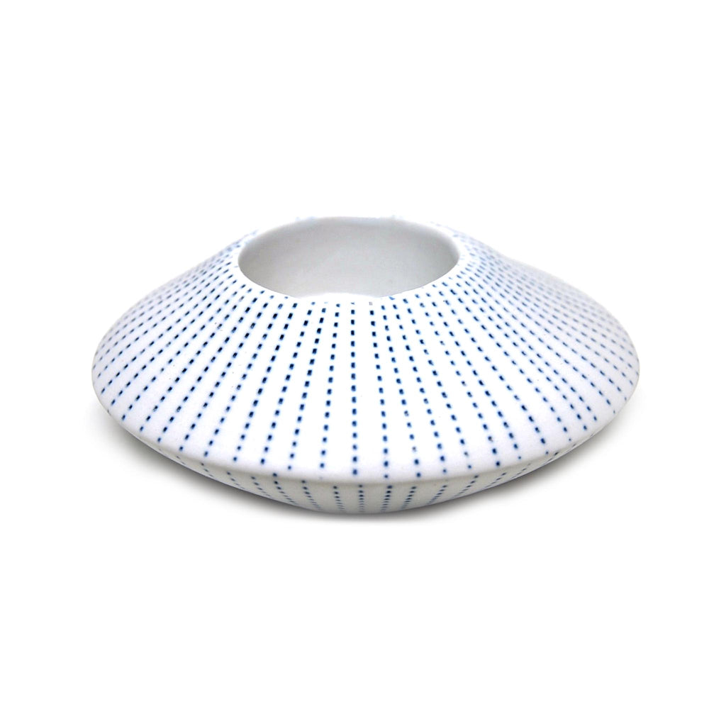 Porcelain Tealight Holder  - White with Blue Dashes
