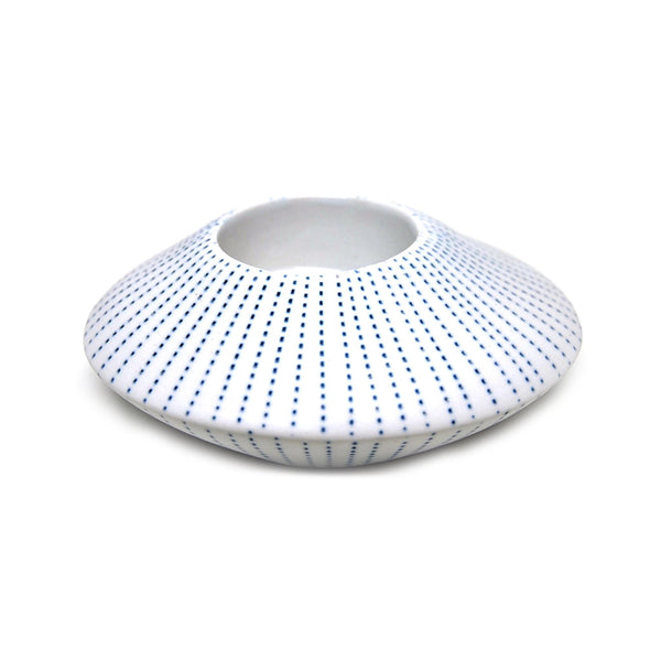 Porcelain Tealight Holder  - White with Blue Dashes