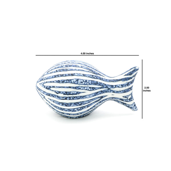 Porcelain Fish Figure  - Textured White with Blue Striations
