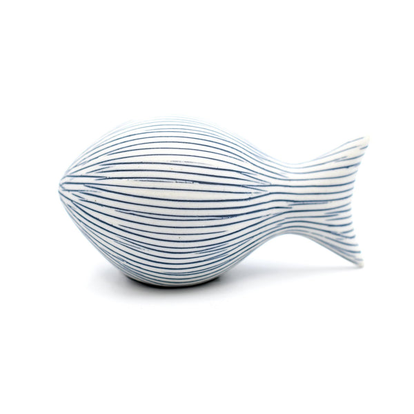 Porcelain Fish Figure  - White with Blue Lines