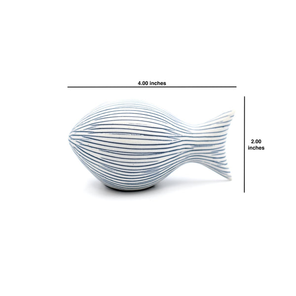 Porcelain Fish Figure  - White with Blue Lines - dimensions