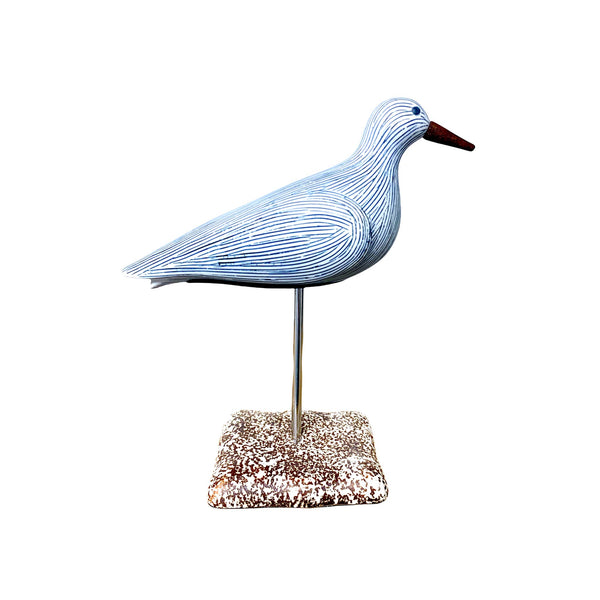 Shore Bird Figure on Stand - Blue Lines