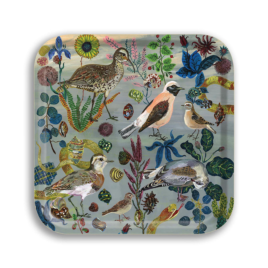 Birch Wood Tray - Square - Birds in the Dunes