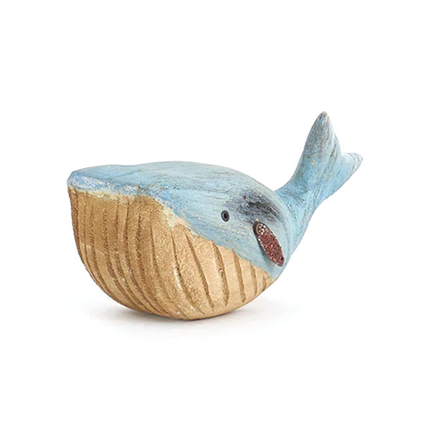 Happy Humpback Whale Carving - Blue & White