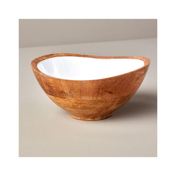 Mango Wood & White Enamel Bowl - Medium