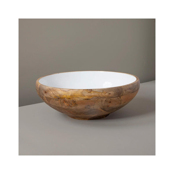Mango Wood & White Enamel Footed Bowl