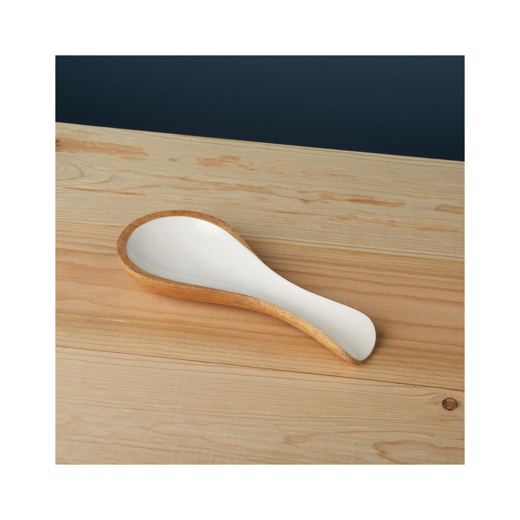 Mango Wood & White Enamel Spoon Rest