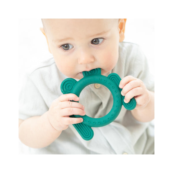 Bella Tunno Frog Rattle Teether - in use