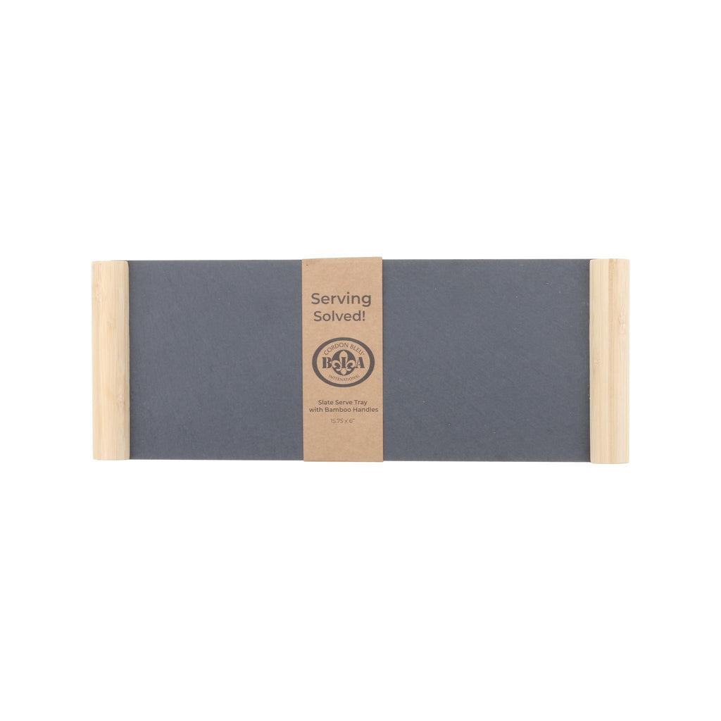 Slate Serving Tray with Bamboo Handles - top view