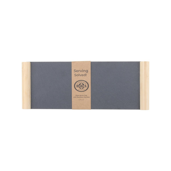 Slate Serving Tray with Bamboo Handles - top view
