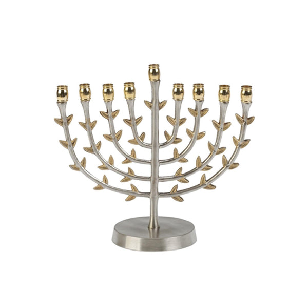 Silver & Brass Ornate Leaf  Menorah