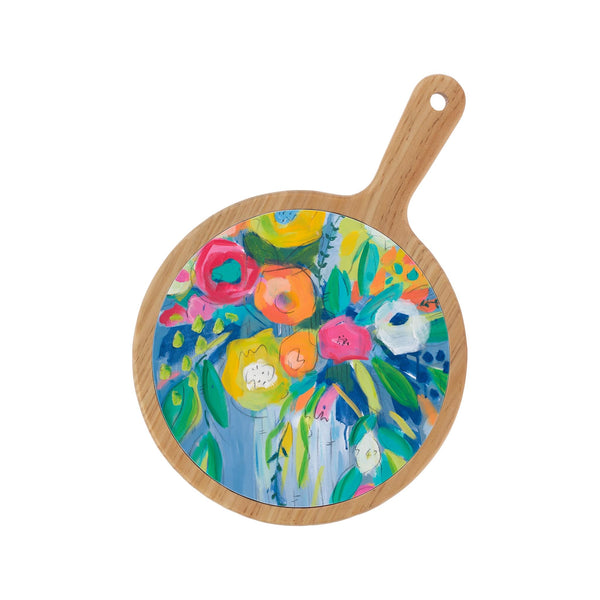 Cheerful Blossoms Bamboo & Ceramic Cheese Board