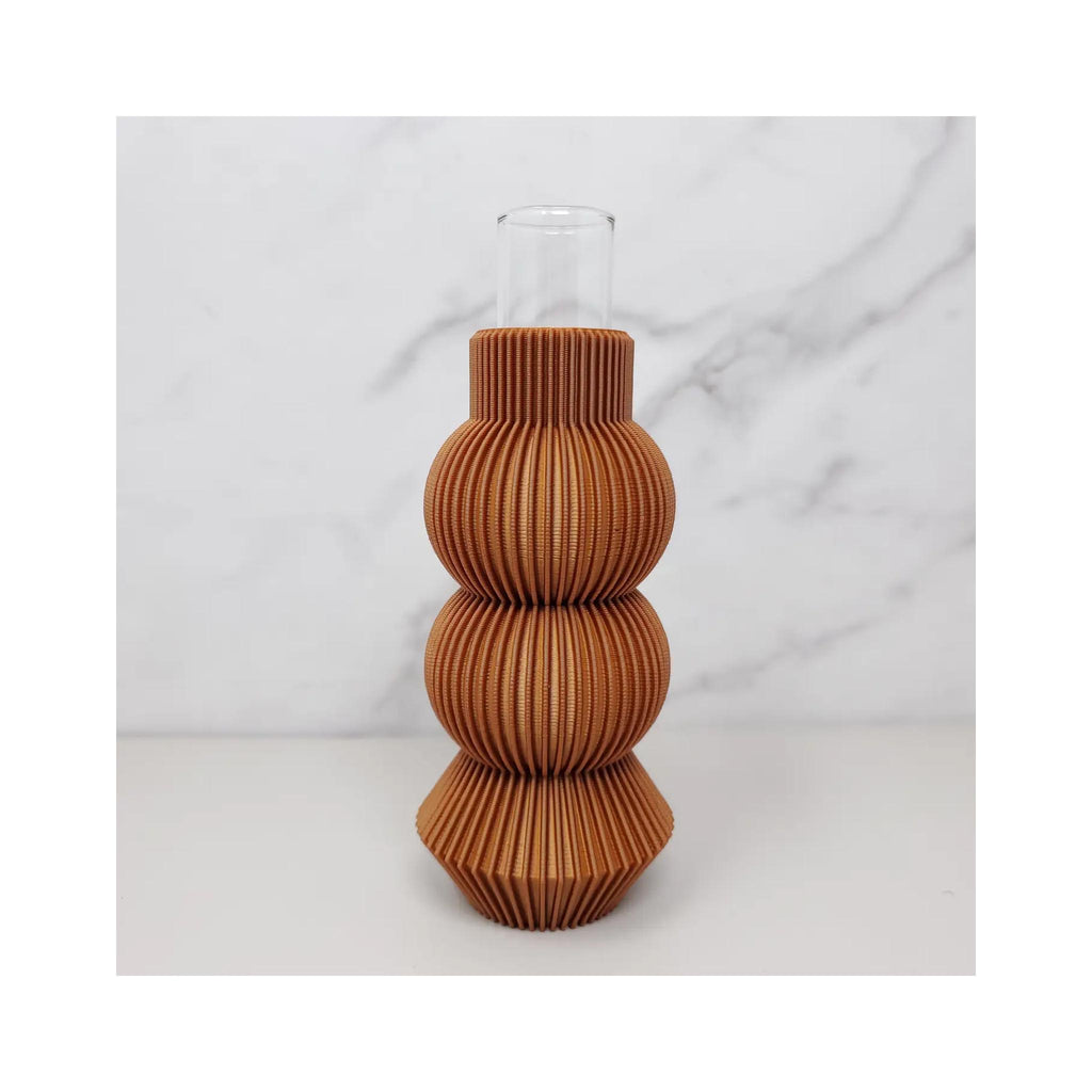 3D Printed Bud Vase - Bronze - glass insert shown