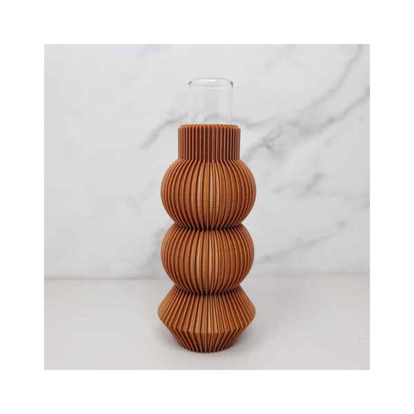 3D Printed Bud Vase - Bronze - glass insert shown