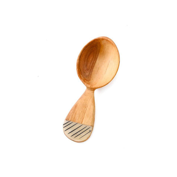 Wild Olive Wood Fig Sugar Spoon with Etched Bone Handle