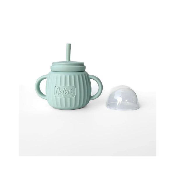 Calla & Friends Brody Silicone Cup - Light Sage with lid off