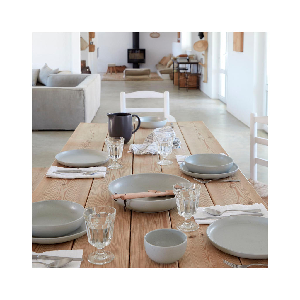Pacifica Low Serving Bowl - Oyster Grey - on table