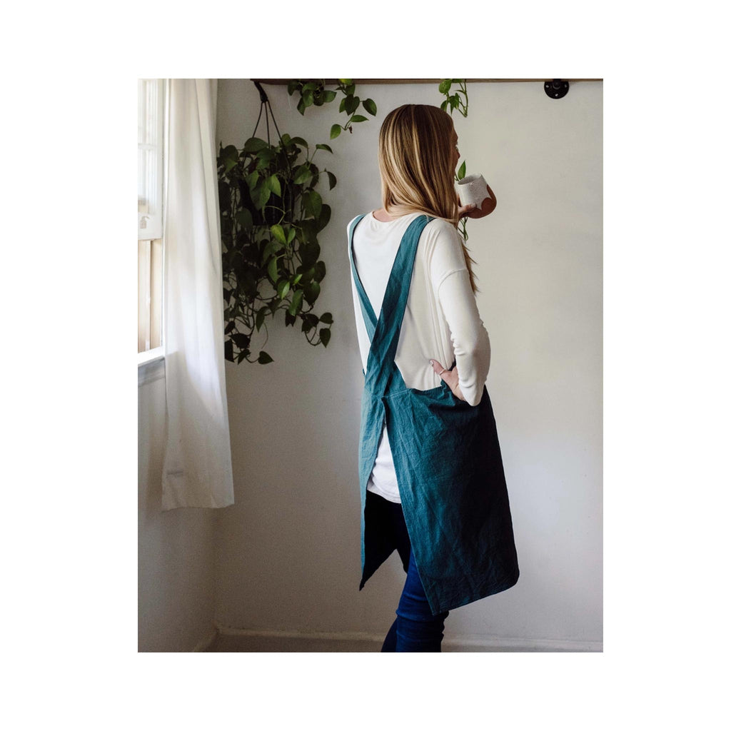 Cross Back Apron - Peacock Blue