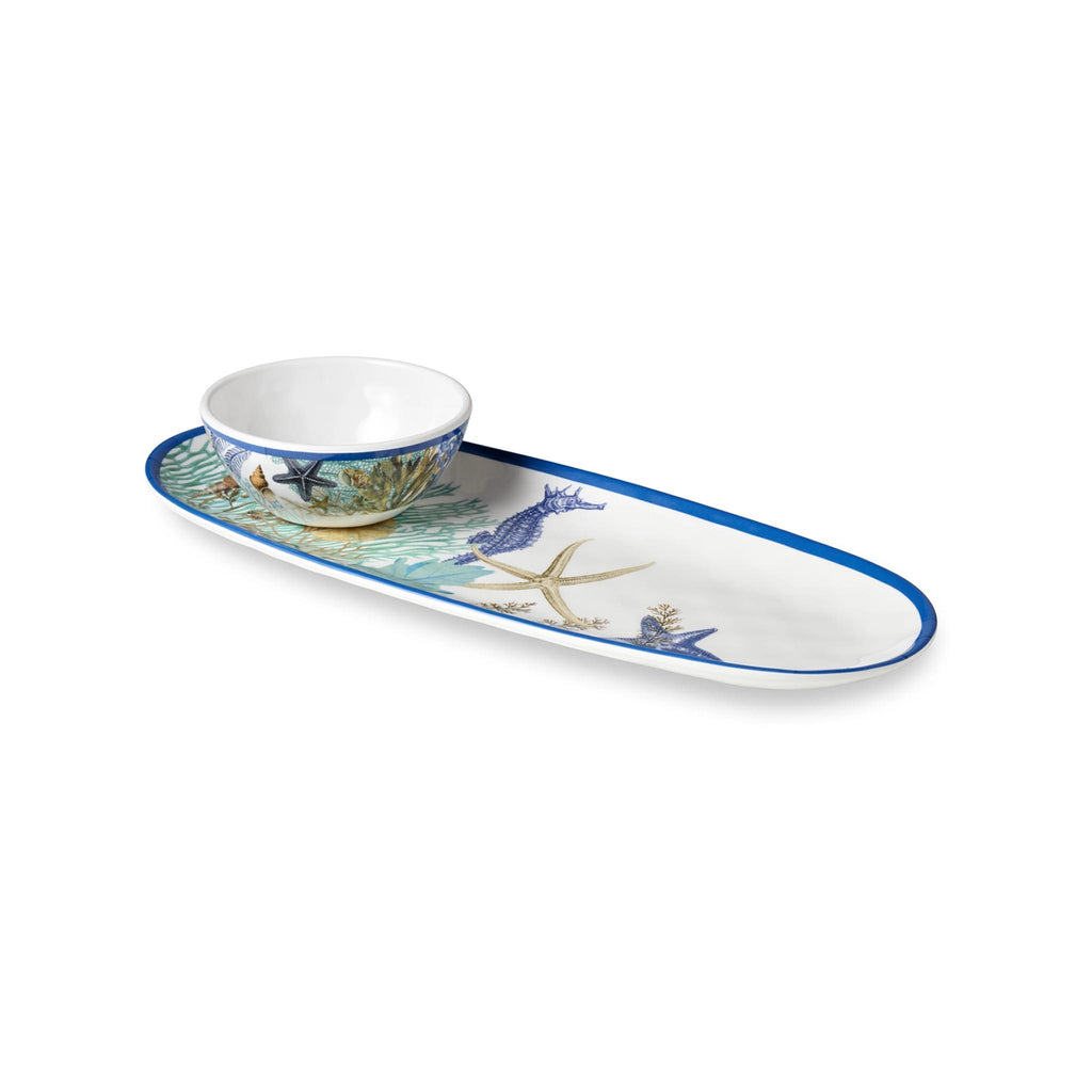 Blue Lagoon Melamine Dip Bowl & Oval Tray Set