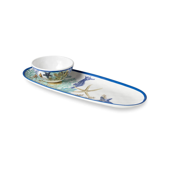 Blue Lagoon Melamine Dip Bowl & Oval Tray Set