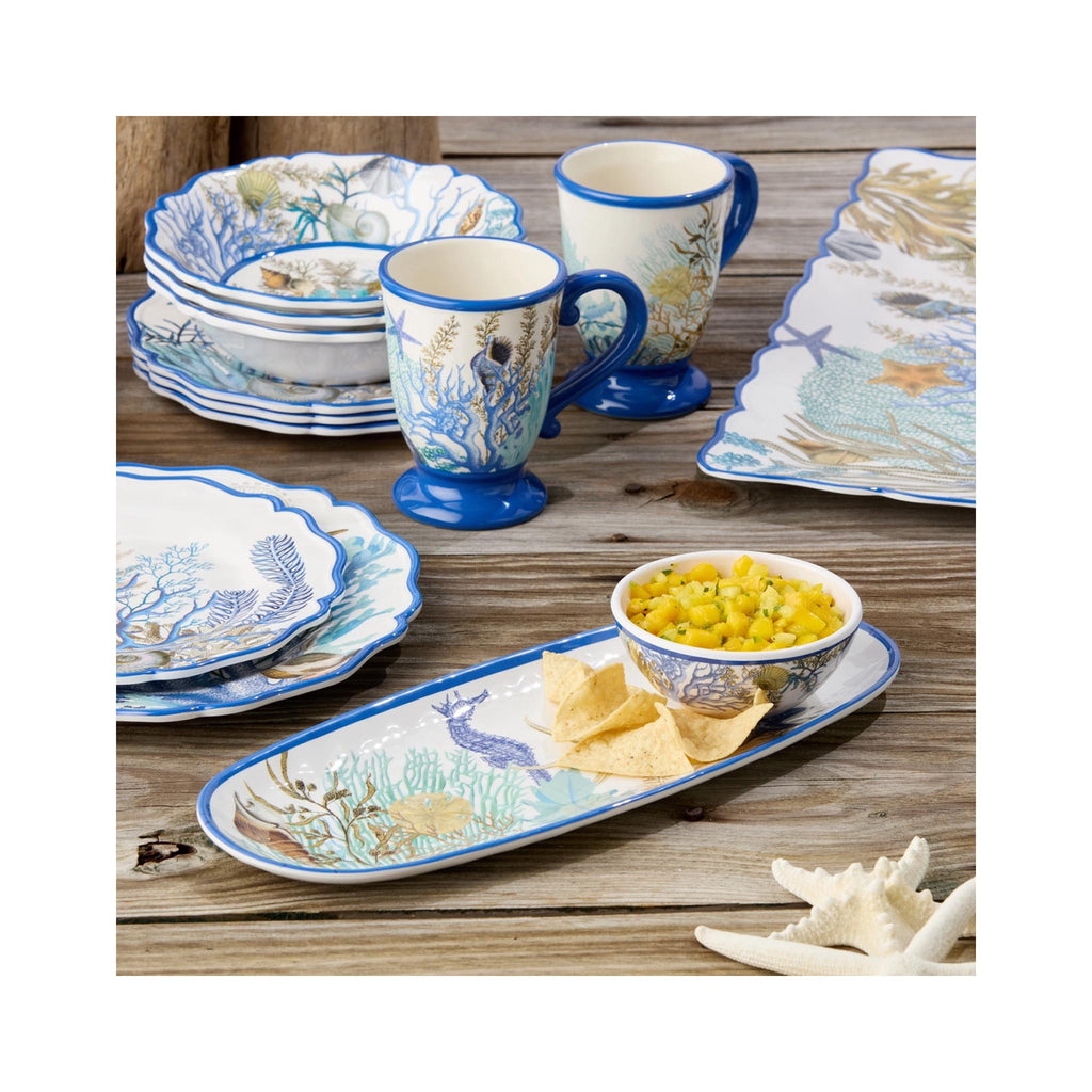 Blue Lagoon Melamine Dip Bowl & Oval Tray Set - in use