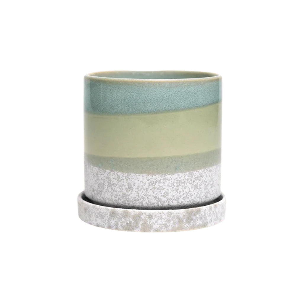 Minute Ceramic Pot & Saucer Set - Green Cement