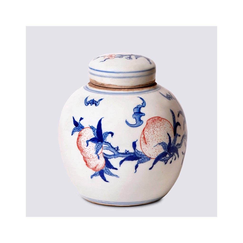  Round Storage Jar with Peach Design