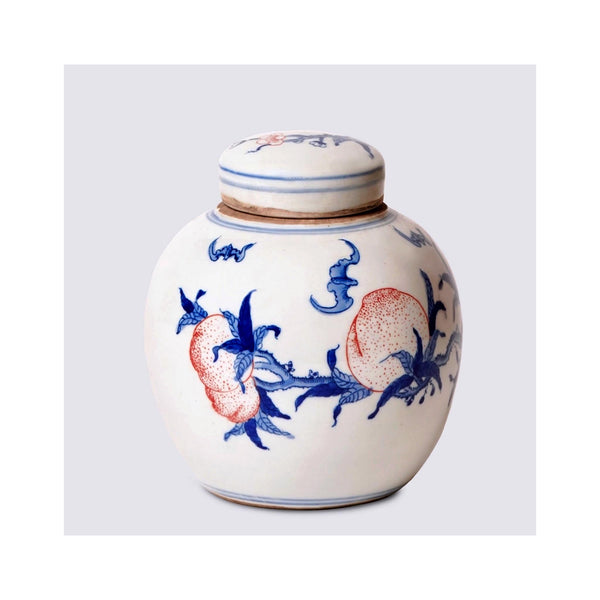  Round Storage Jar with Peach Design