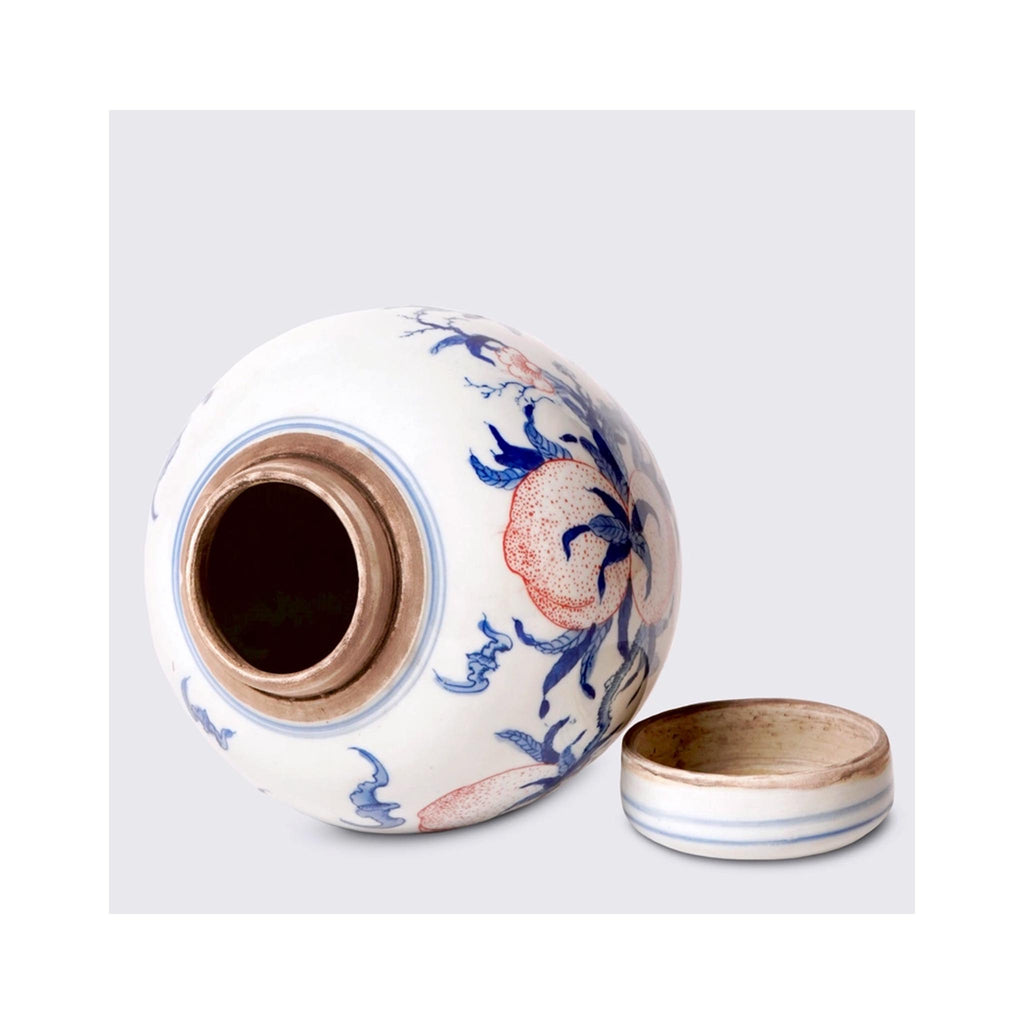  Round Storage Jar with Peach Design - opened