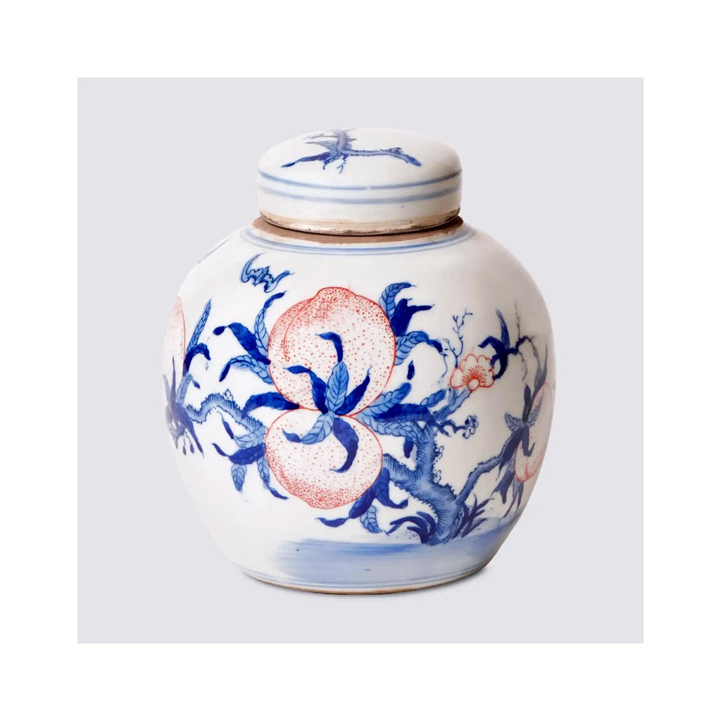  Round Storage Jar with Peach Design
