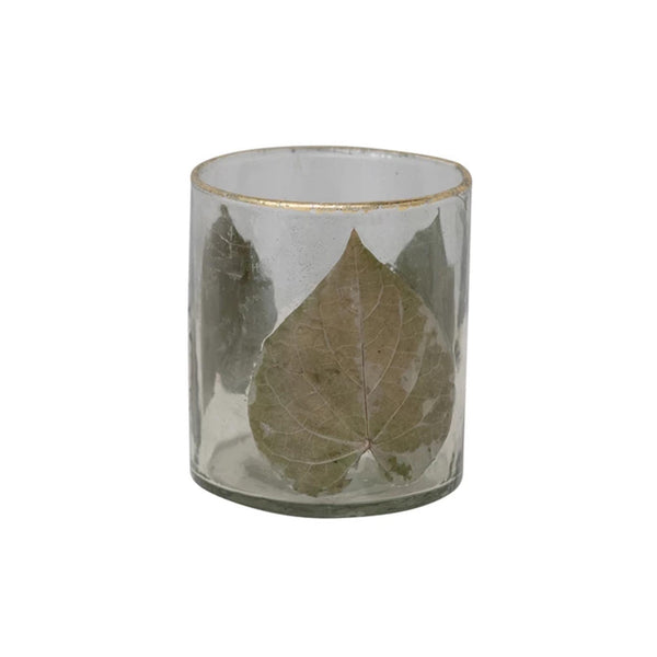 Peepal Leaves Glass Votive Holder