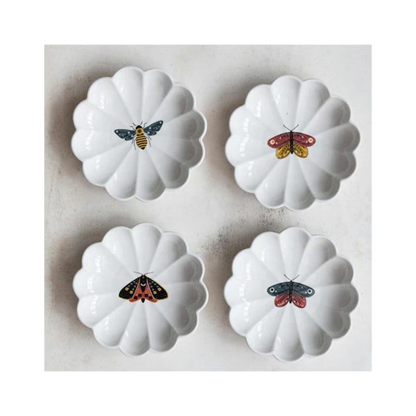 Stoneware Fluted Dishes with Insects