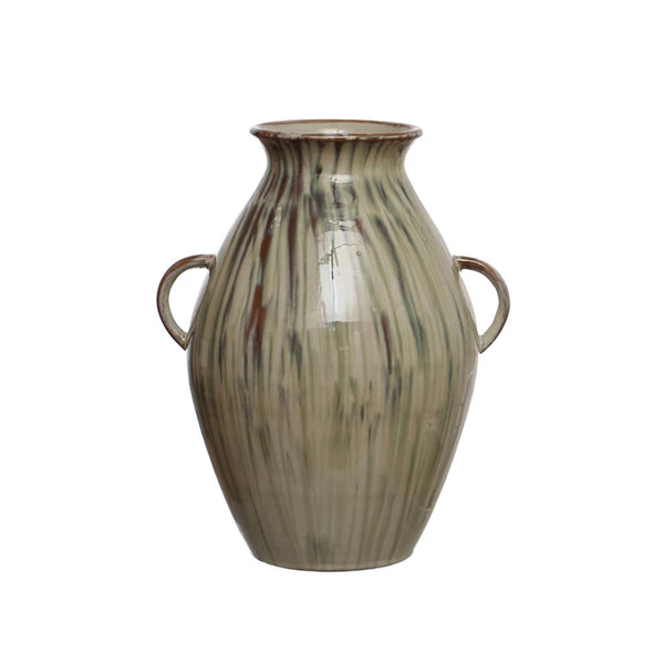 Hand-painted  Stoneware Vase with Handles