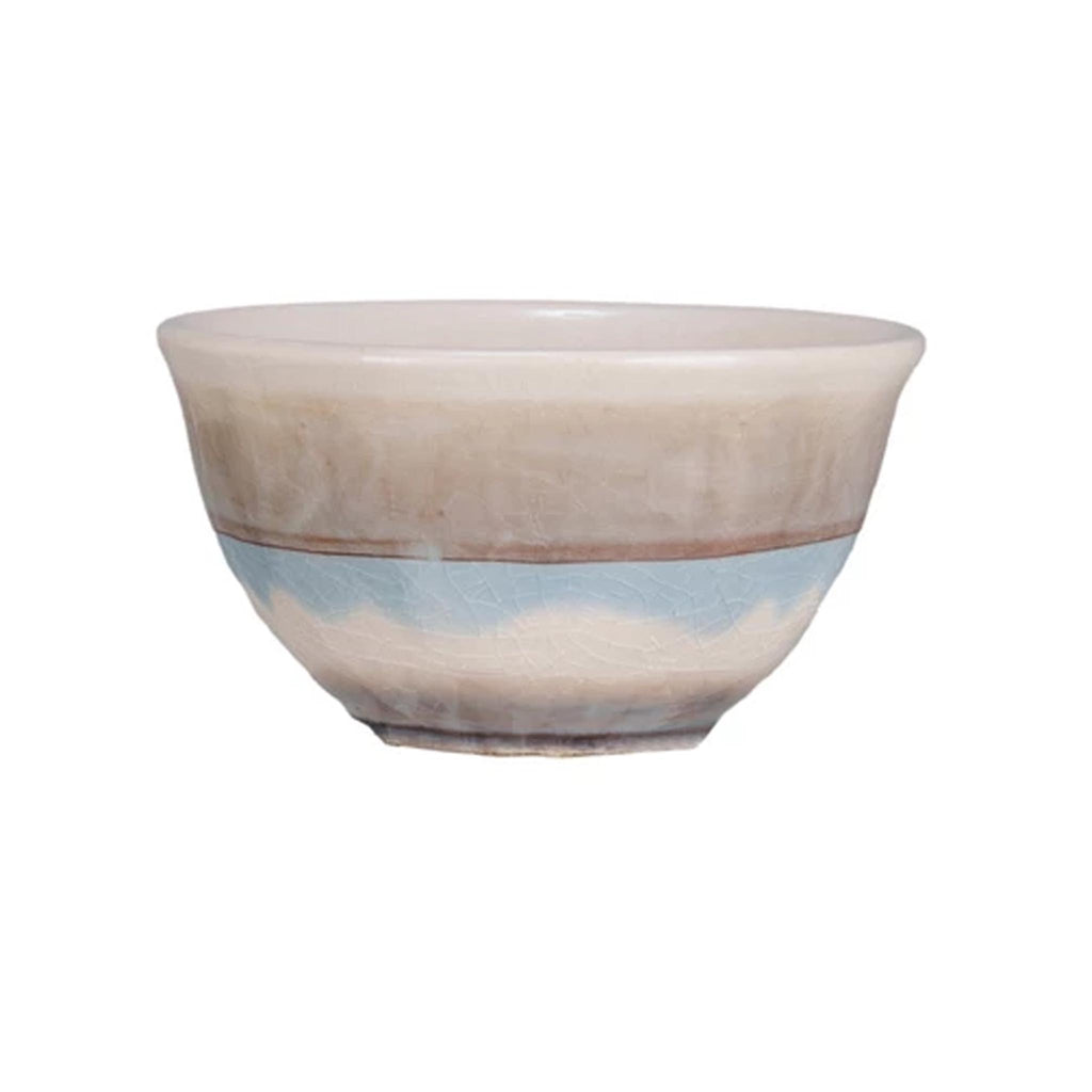 Striped Stoneware Bowls - Mocha & Blue
