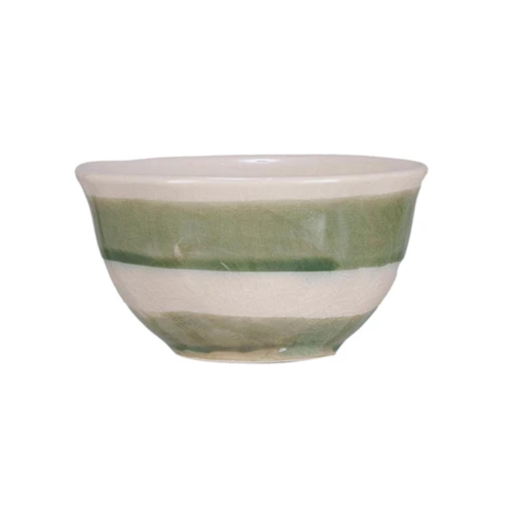 Striped Stoneware Bowls - Sage Green