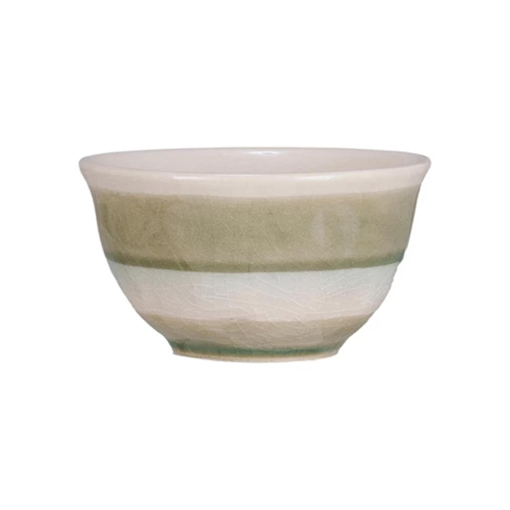 Striped Stoneware Bowls - Olive Green