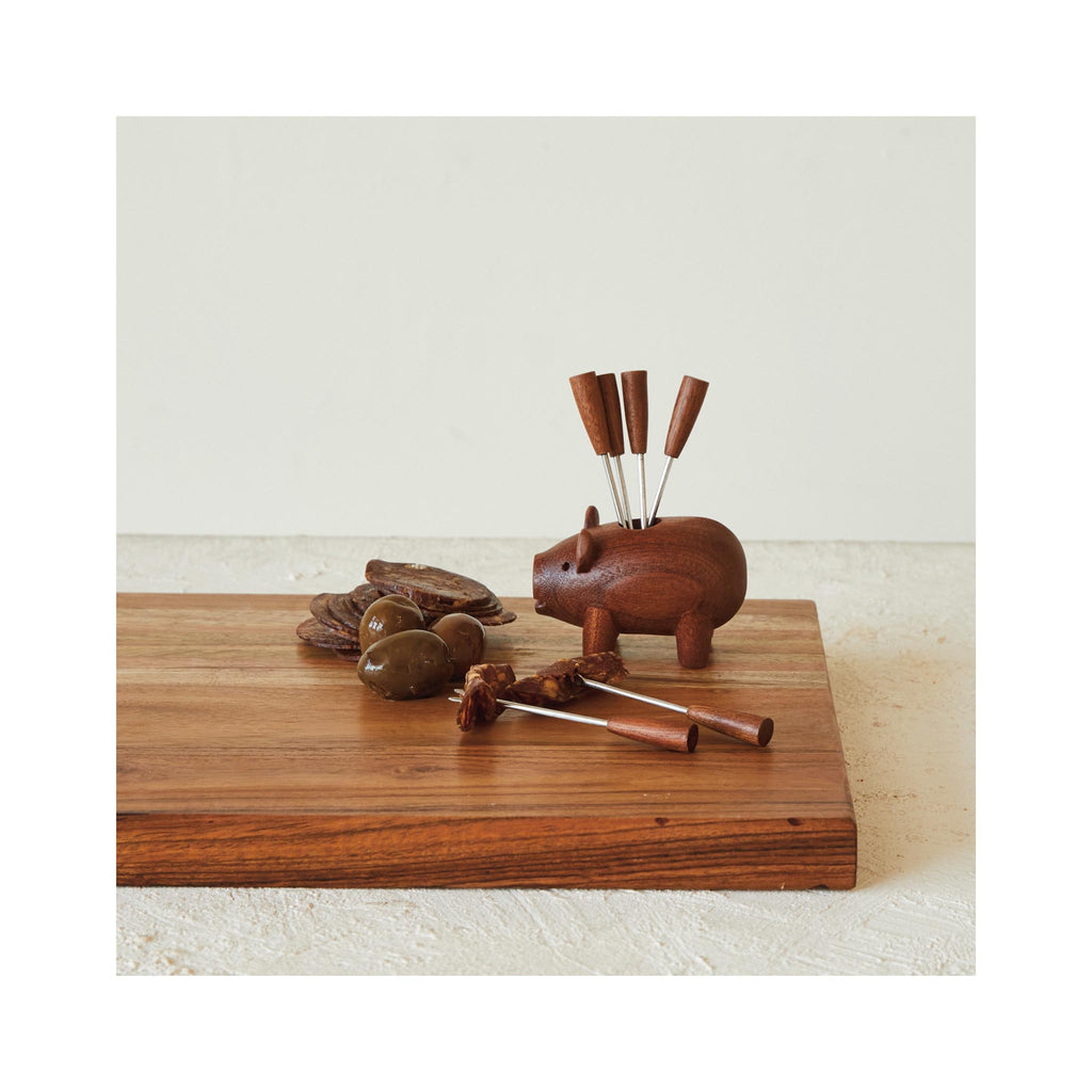 Sapele Wood Pig Shaped Appetizer Fork Set