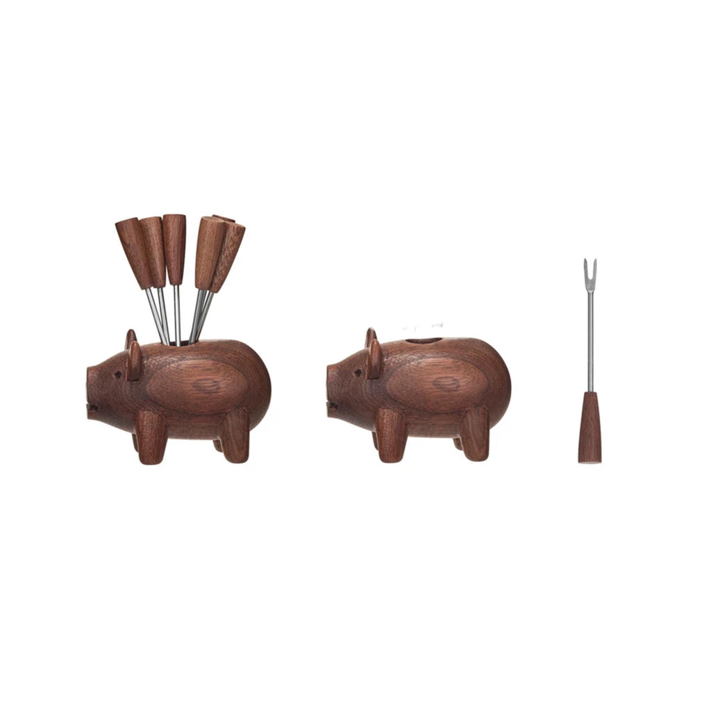 Sapele Wood Pig Shaped Appetizer Fork Set