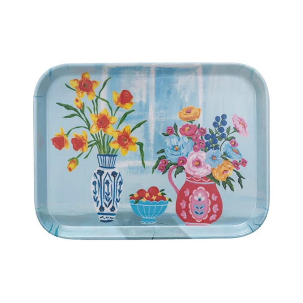 Floral Bamboo Fiber Trays - Blue