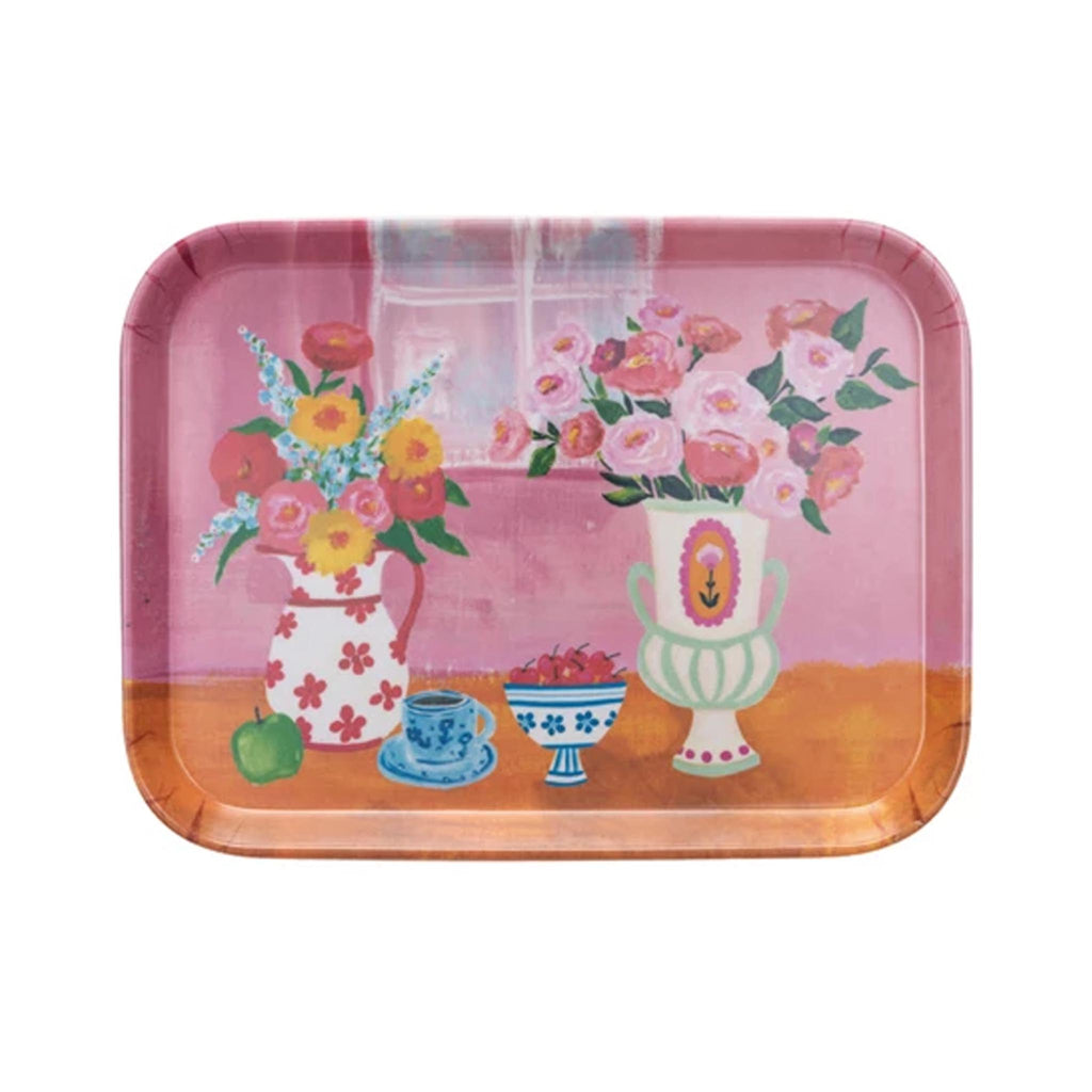 Floral Bamboo Fiber Trays - Pink